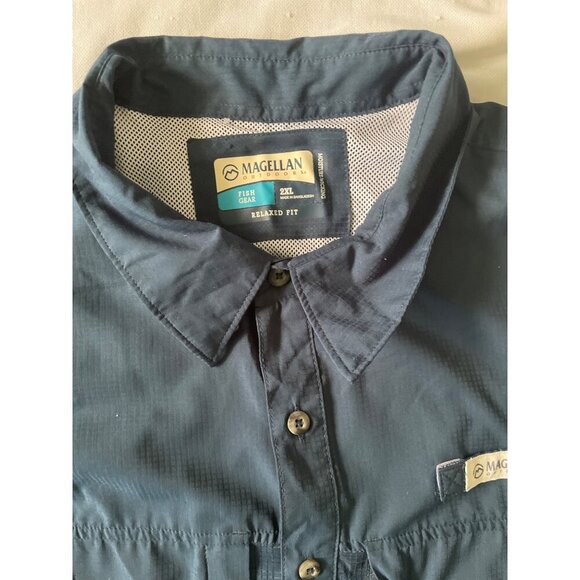 Magellan Outdoors Mens 2XL Blue Short Sleeve Fishing Shirt Relaxed Fit Moisture- - Picture 2 of 6